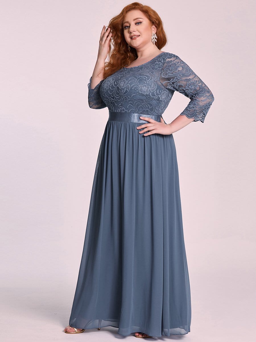 Plus Size 3/4 Sleeve Lace Dress #color_Dusty Blue