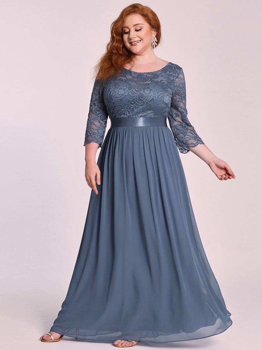 Plus Size 3/4 Sleeve Lace Dress #color_Dusty Blue