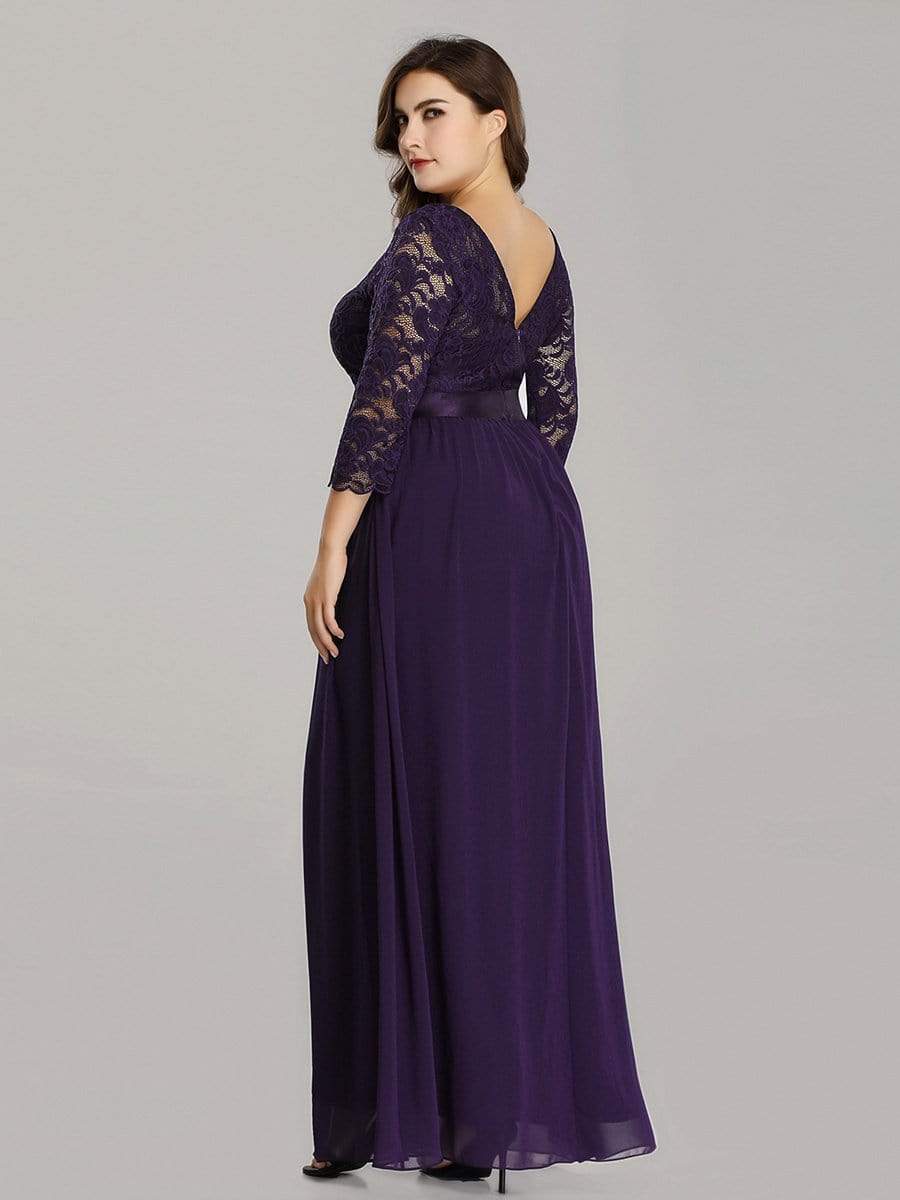 Plus Size 3/4 Sleeve Lace Dress #color_Dark Purple