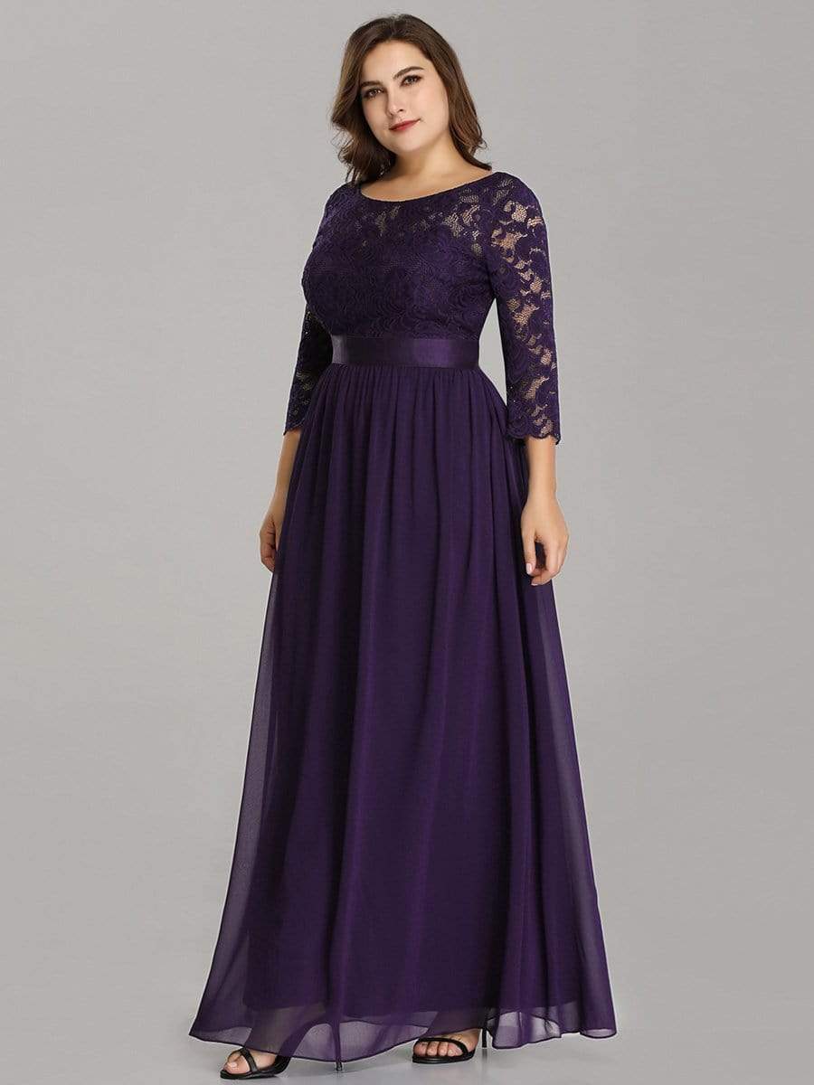 Plus Size 3/4 Sleeve Lace Dress #color_Dark Purple