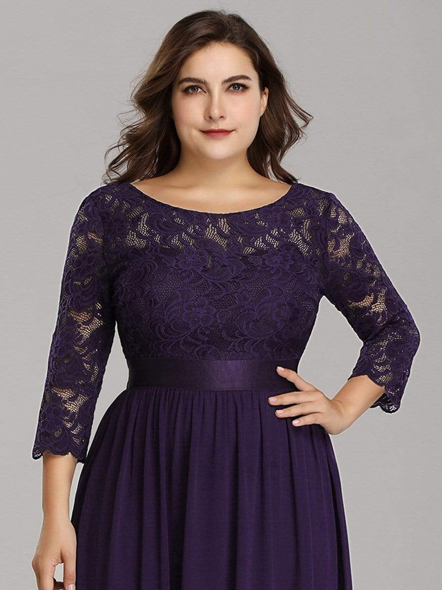 Plus Size 3/4 Sleeve Lace Dress #color_Dark Purple