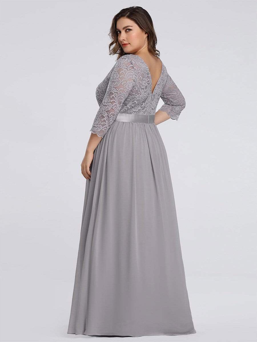 Plus Size 3/4 Sleeve Lace Dress #color_Grey