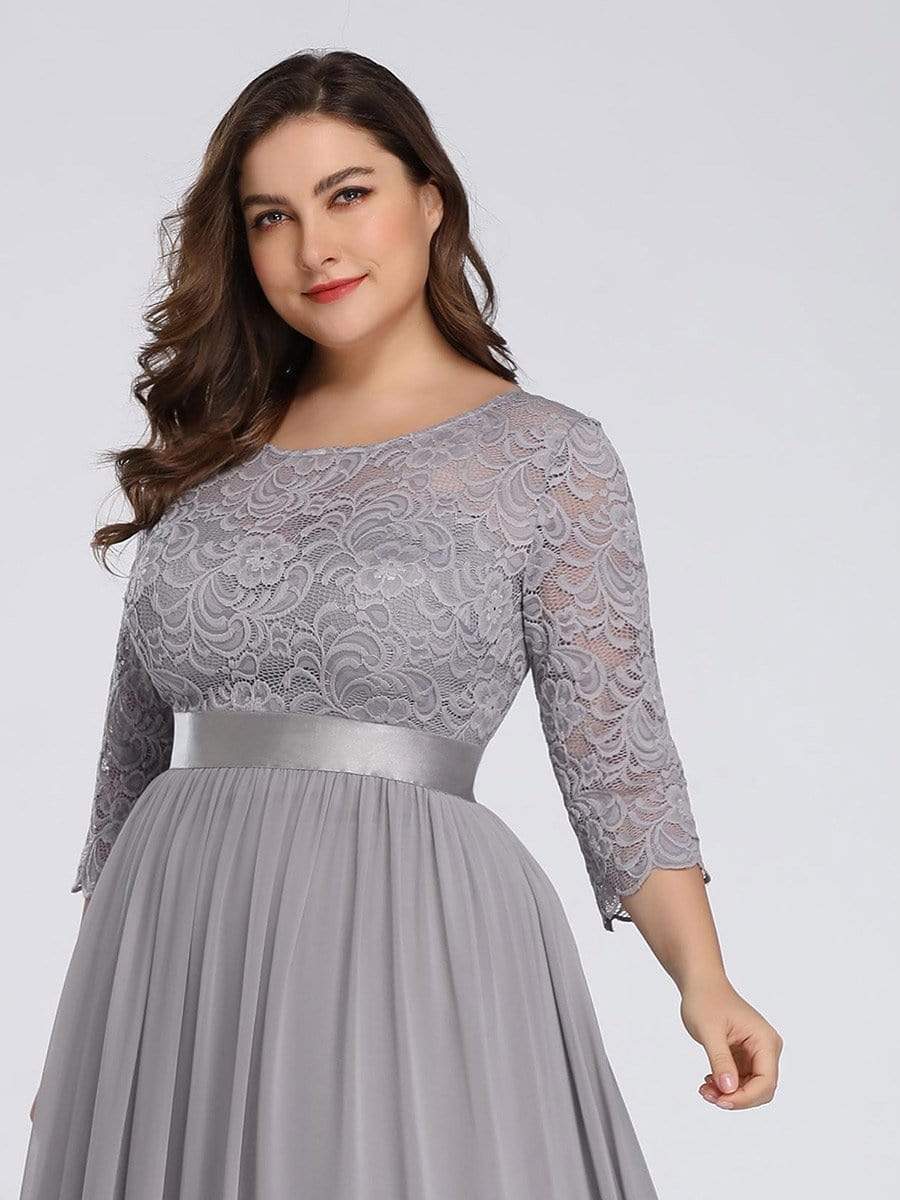 Plus Size 3/4 Sleeve Lace Dress #color_Grey