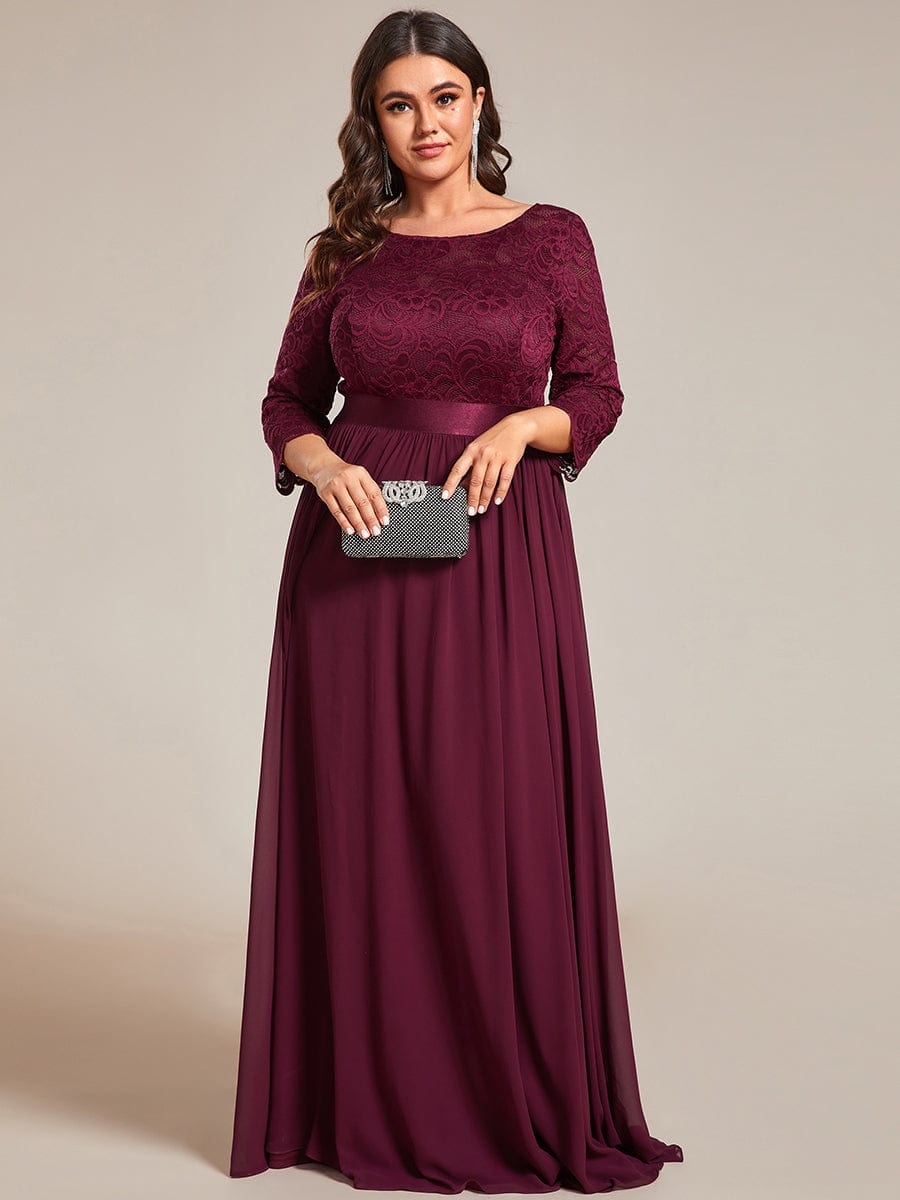 Plus Size 3/4 Sleeve Lace Dress #color_Mulberry