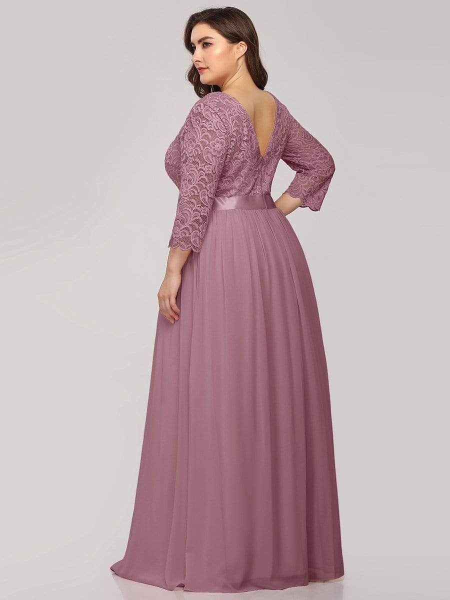 Plus Size 3/4 Sleeve Lace Dress #color_Purple Orchid