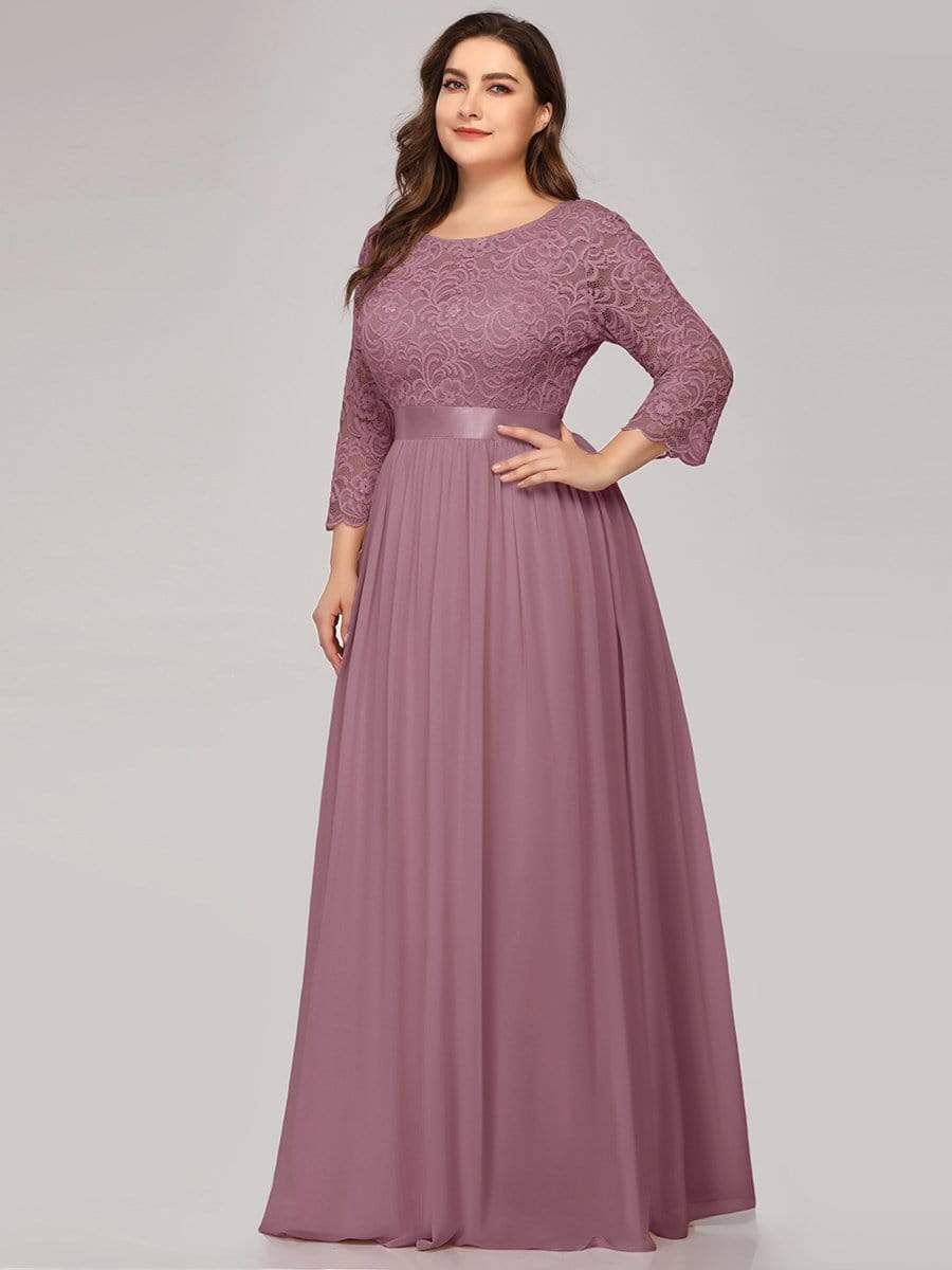 Plus Size 3/4 Sleeve Lace Dress #color_Purple Orchid