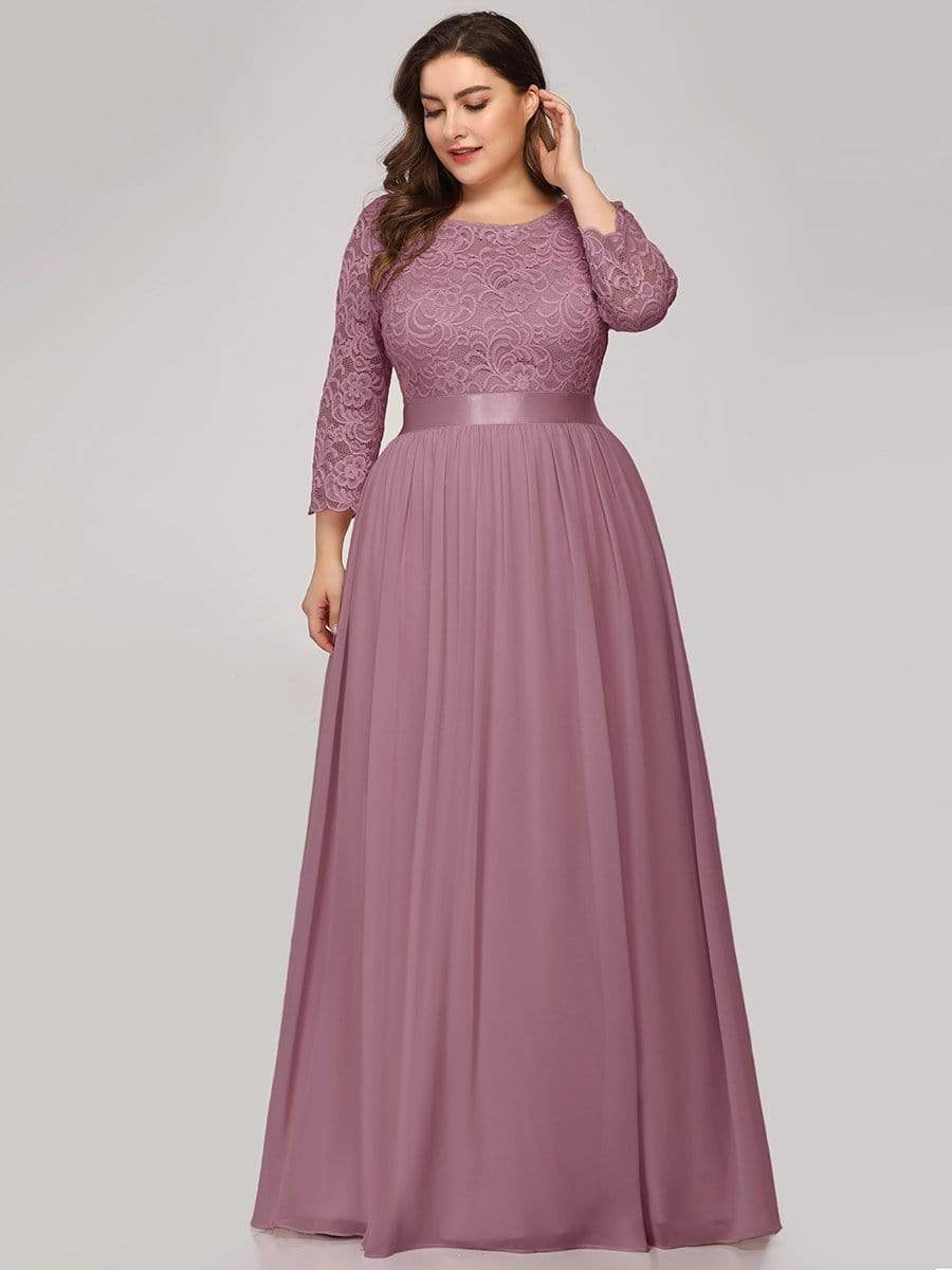 Plus Size 3/4 Sleeve Lace Dress #color_Purple Orchid