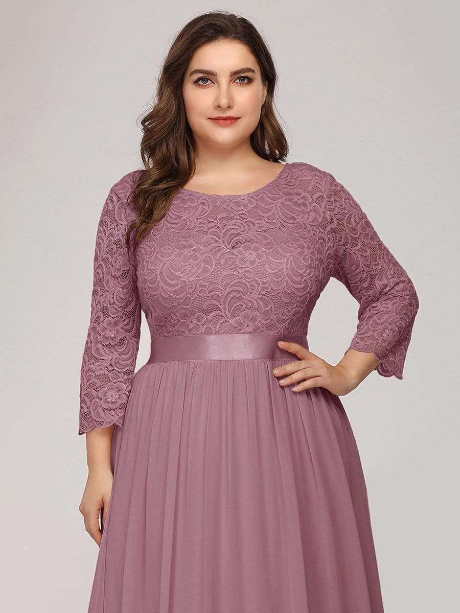 Plus Size 3/4 Sleeve Lace Dress #color_Purple Orchid