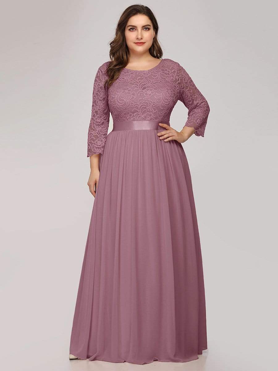 Plus Size 3/4 Sleeve Lace Dress #color_Purple Orchid