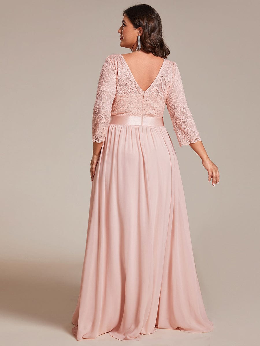 Plus Size 3/4 Sleeve Lace Dress #color_Pink