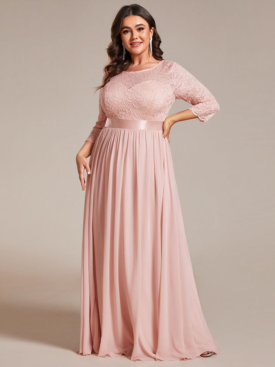 Plus Size 3/4 Sleeve Lace Dress #color_Pink