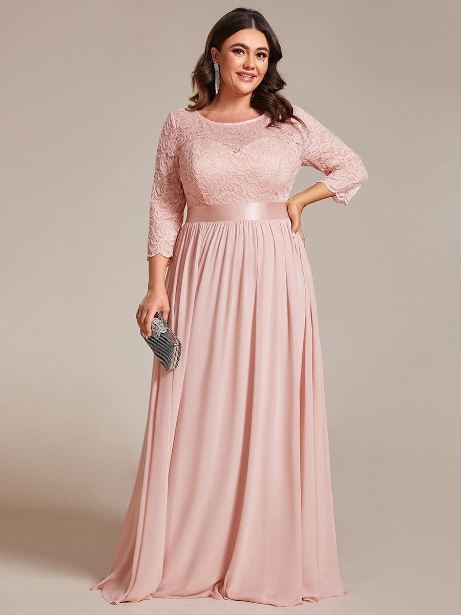 Plus Size 3/4 Sleeve Lace Dress #color_Pink