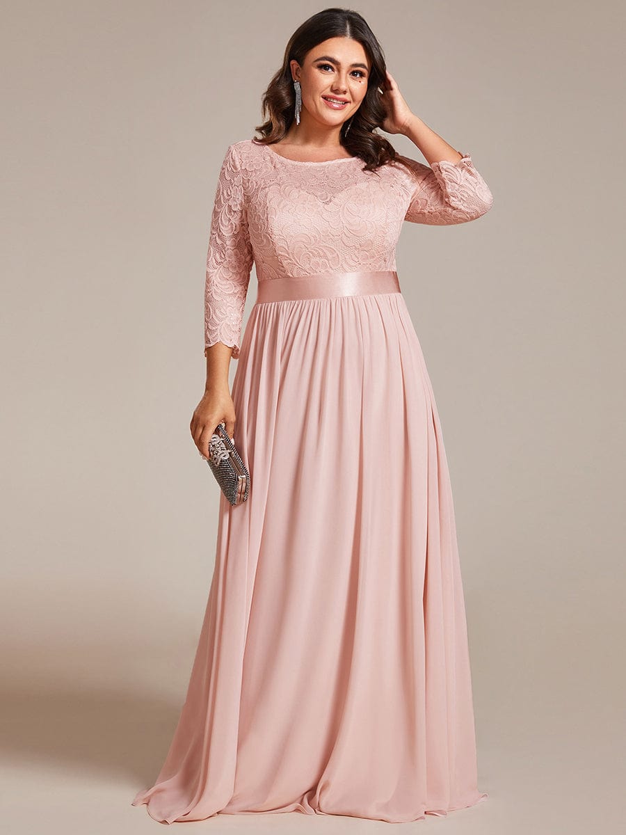 Plus Size 3/4 Sleeve Lace Dress #color_Pink