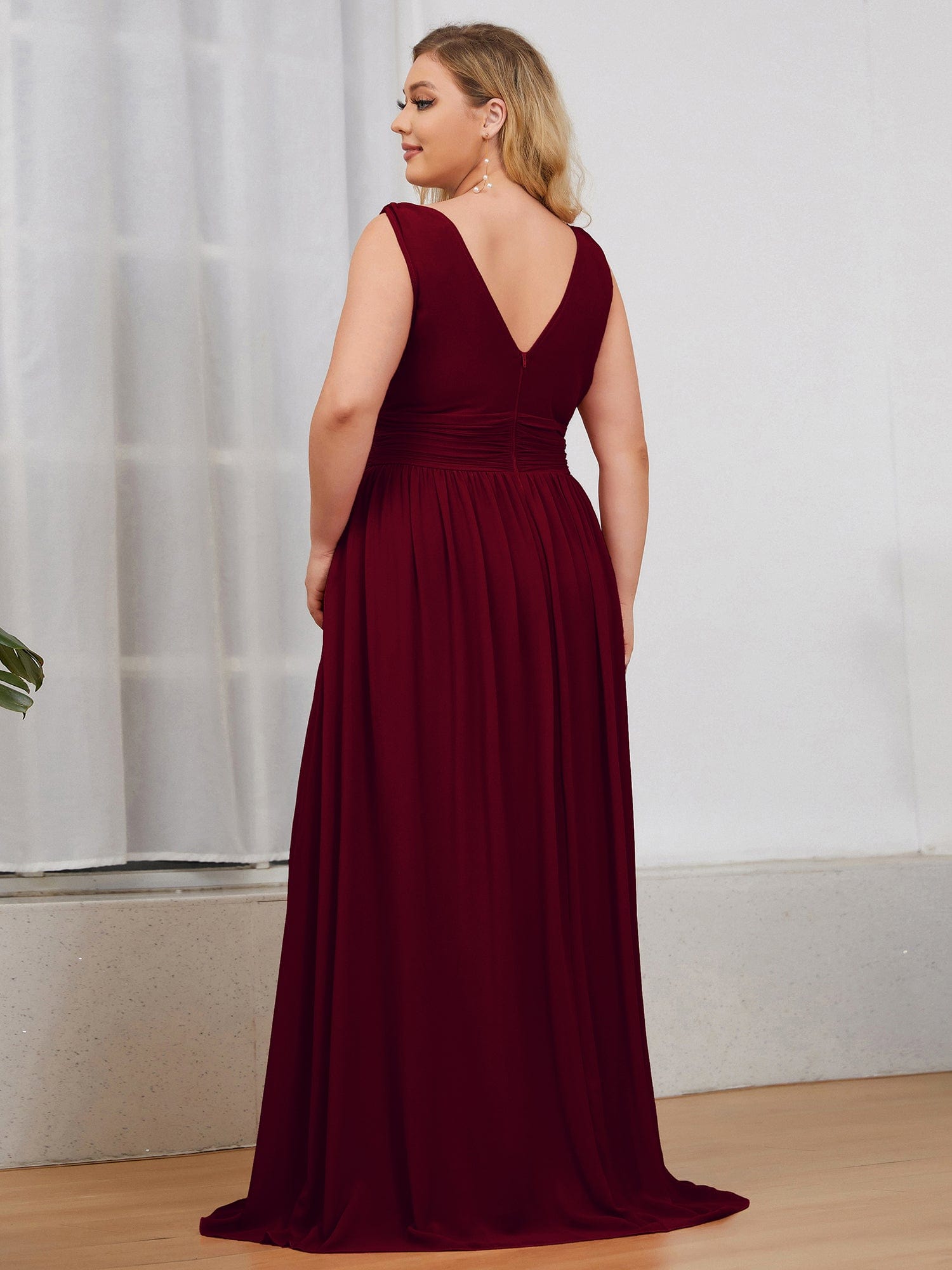 Chiffon Empire Waist Sleeveless Dress #color_Burgundy