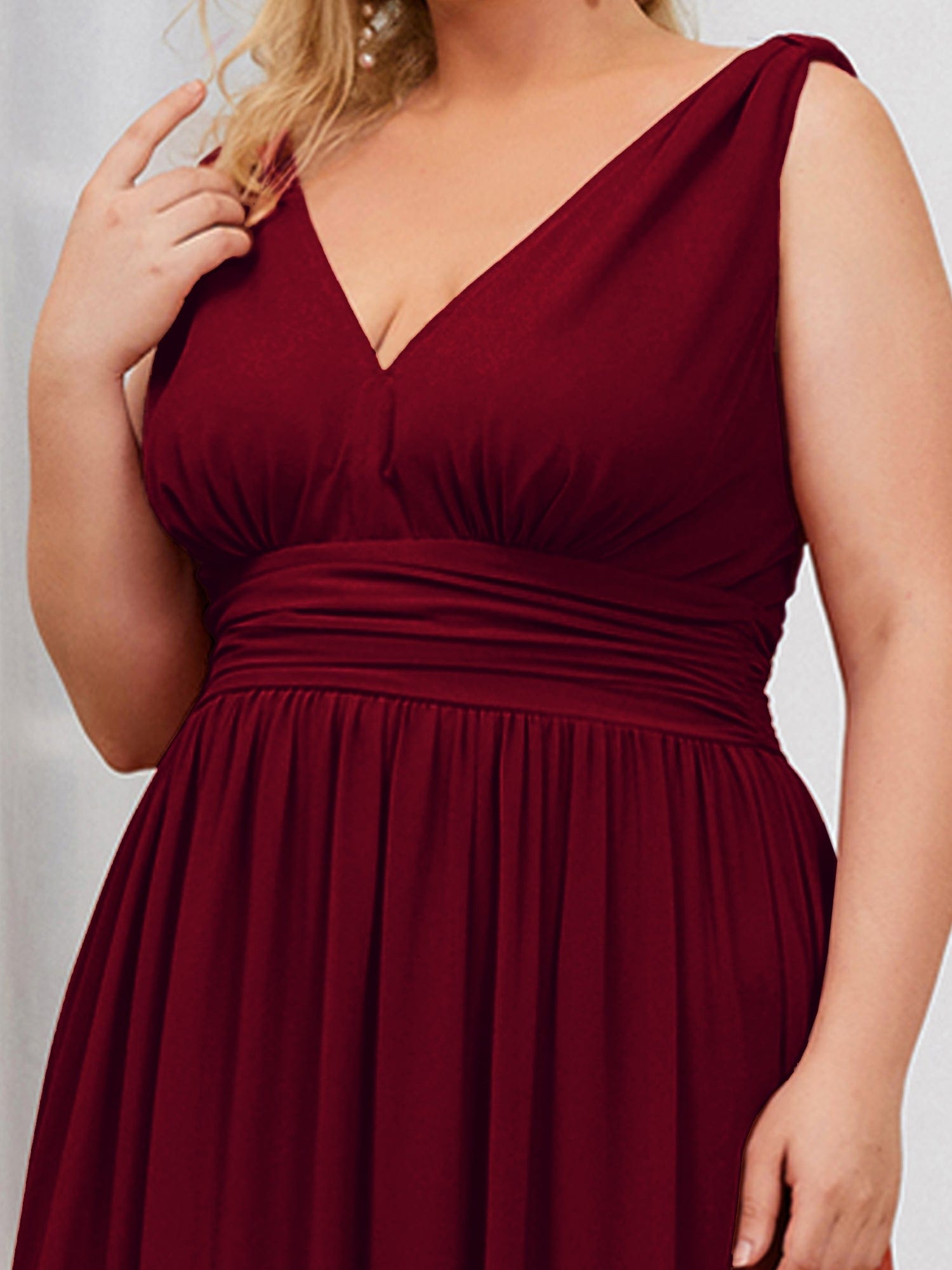 Chiffon Empire Waist Sleeveless Dress #color_Burgundy