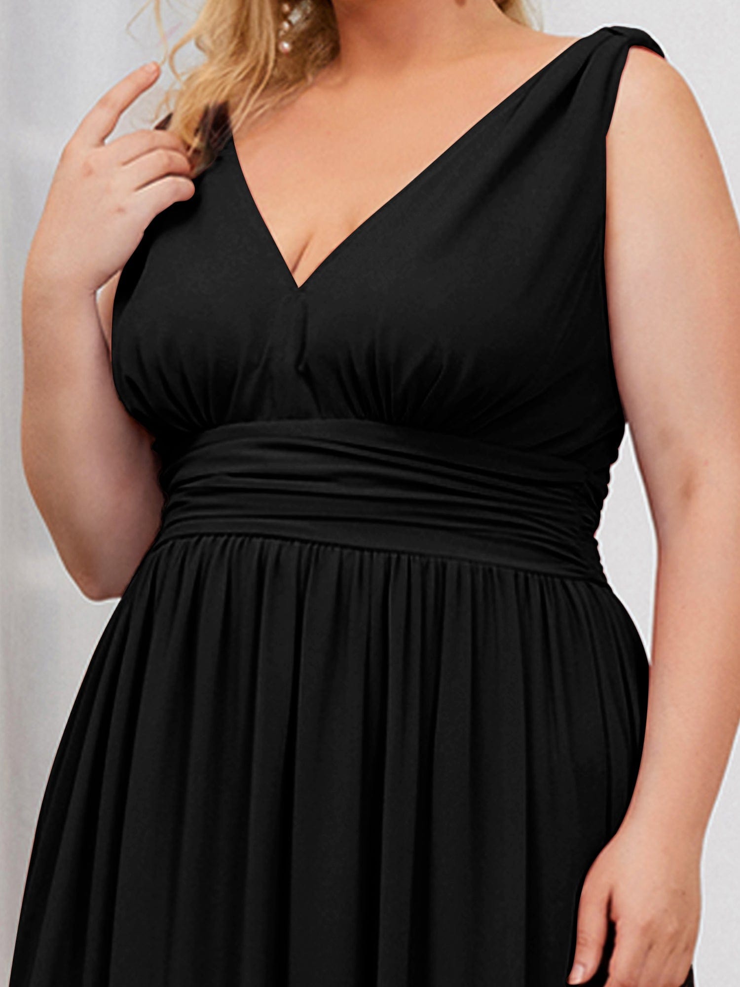 Chiffon Empire Waist Sleeveless Dress #color_Black