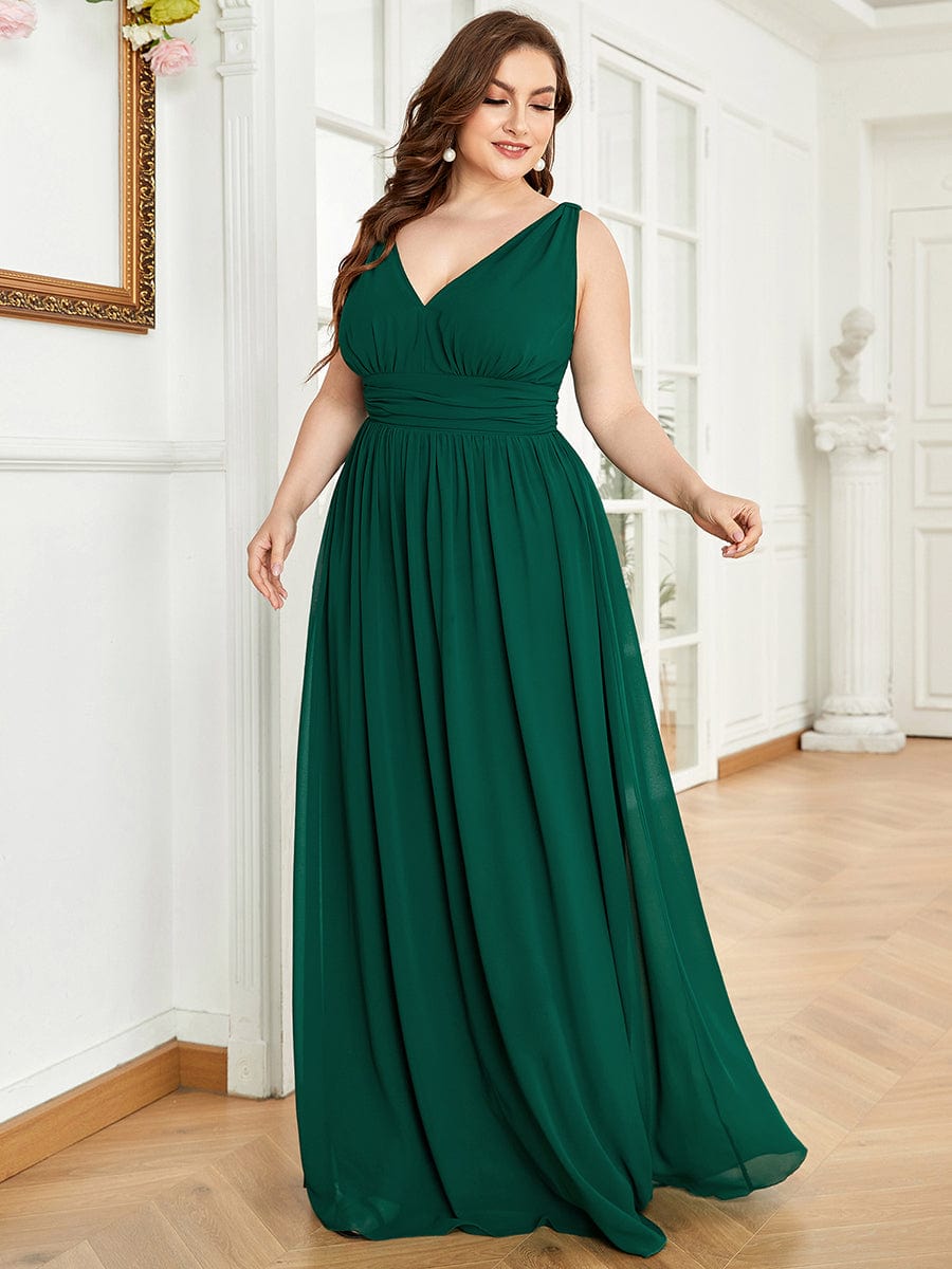 Chiffon Empire Waist Sleeveless Dress #color_Dark Green