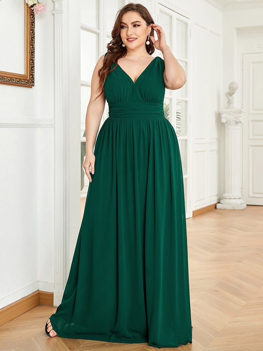 Chiffon Empire Waist Sleeveless Dress #color_Dark Green