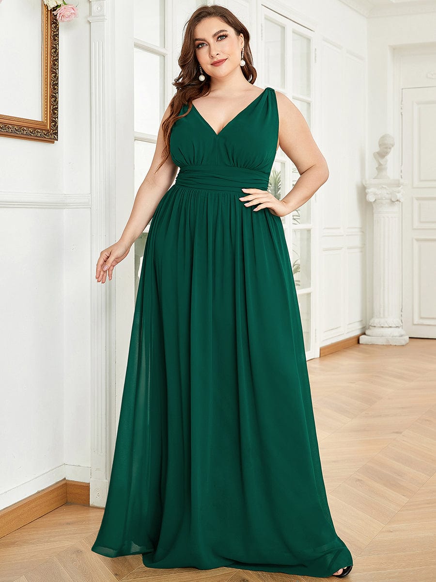 Chiffon Empire Waist Sleeveless Dress #color_Dark Green