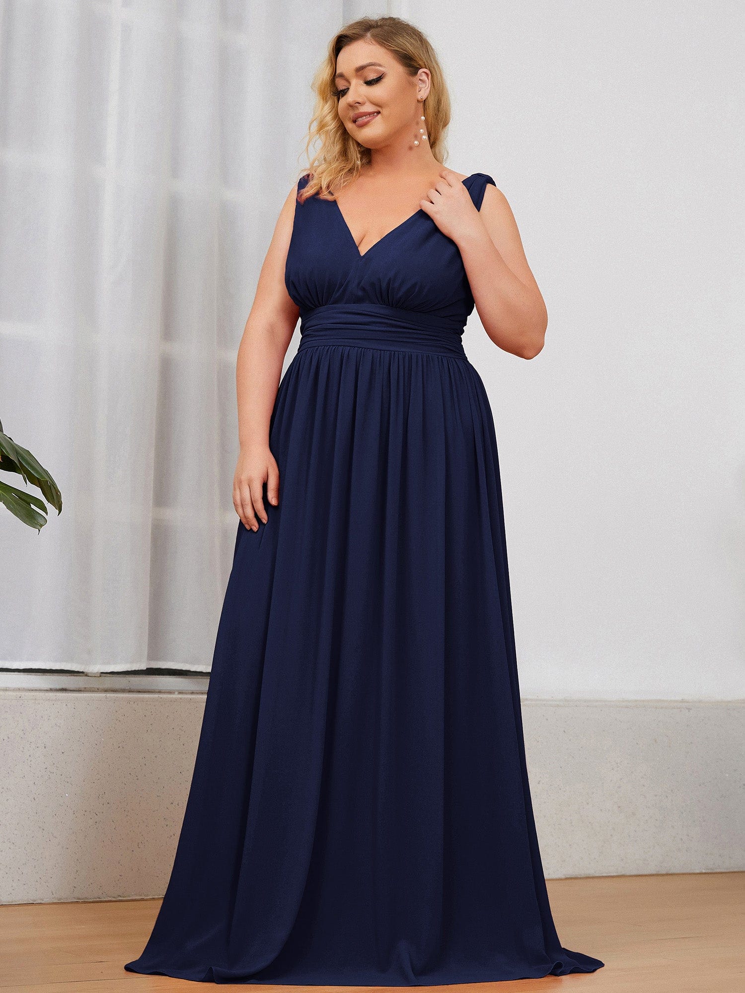 Chiffon Empire Waist Sleeveless Dress #color_Navy Blue