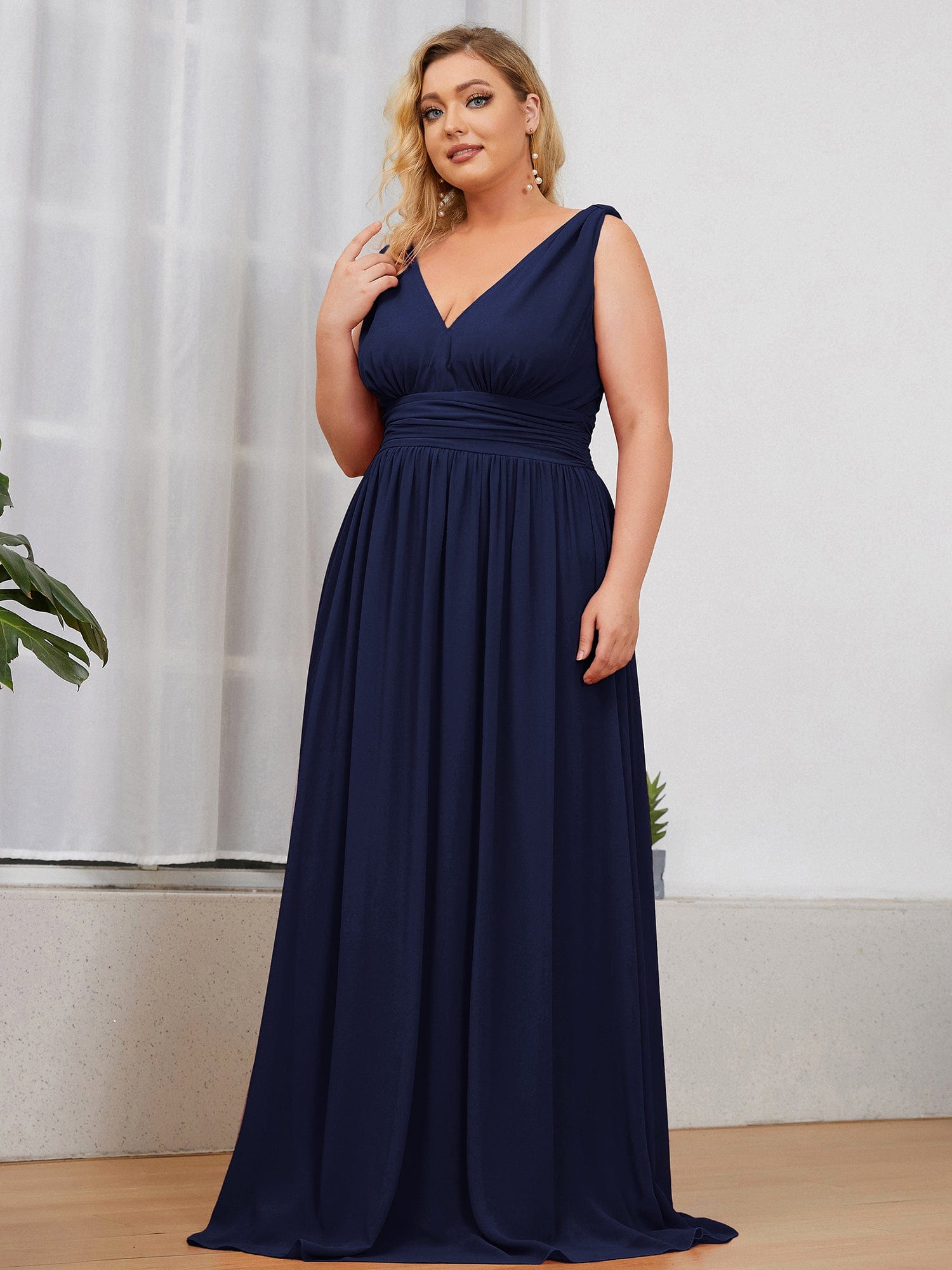 Chiffon Empire Waist Sleeveless Dress #color_Navy Blue