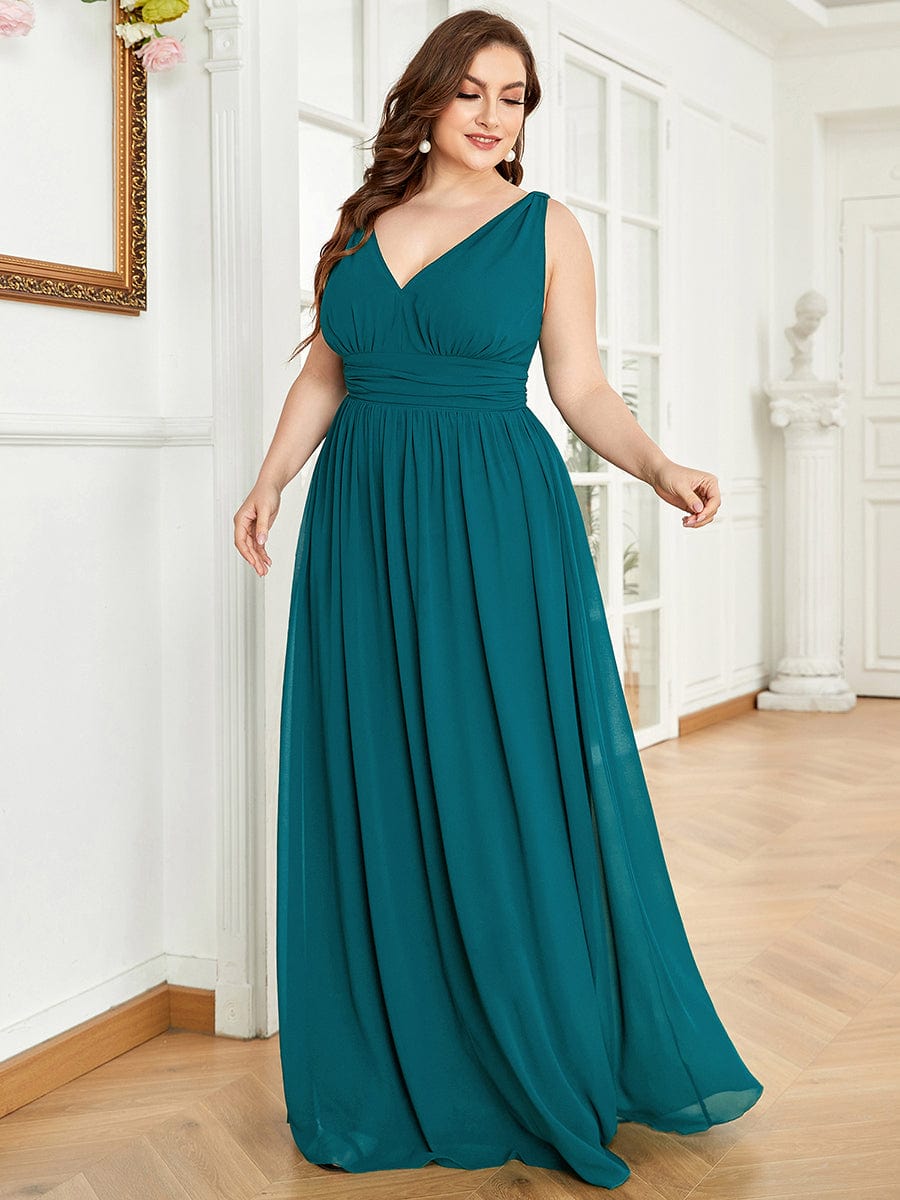 Chiffon Empire Waist Sleeveless Dress #color_Teal