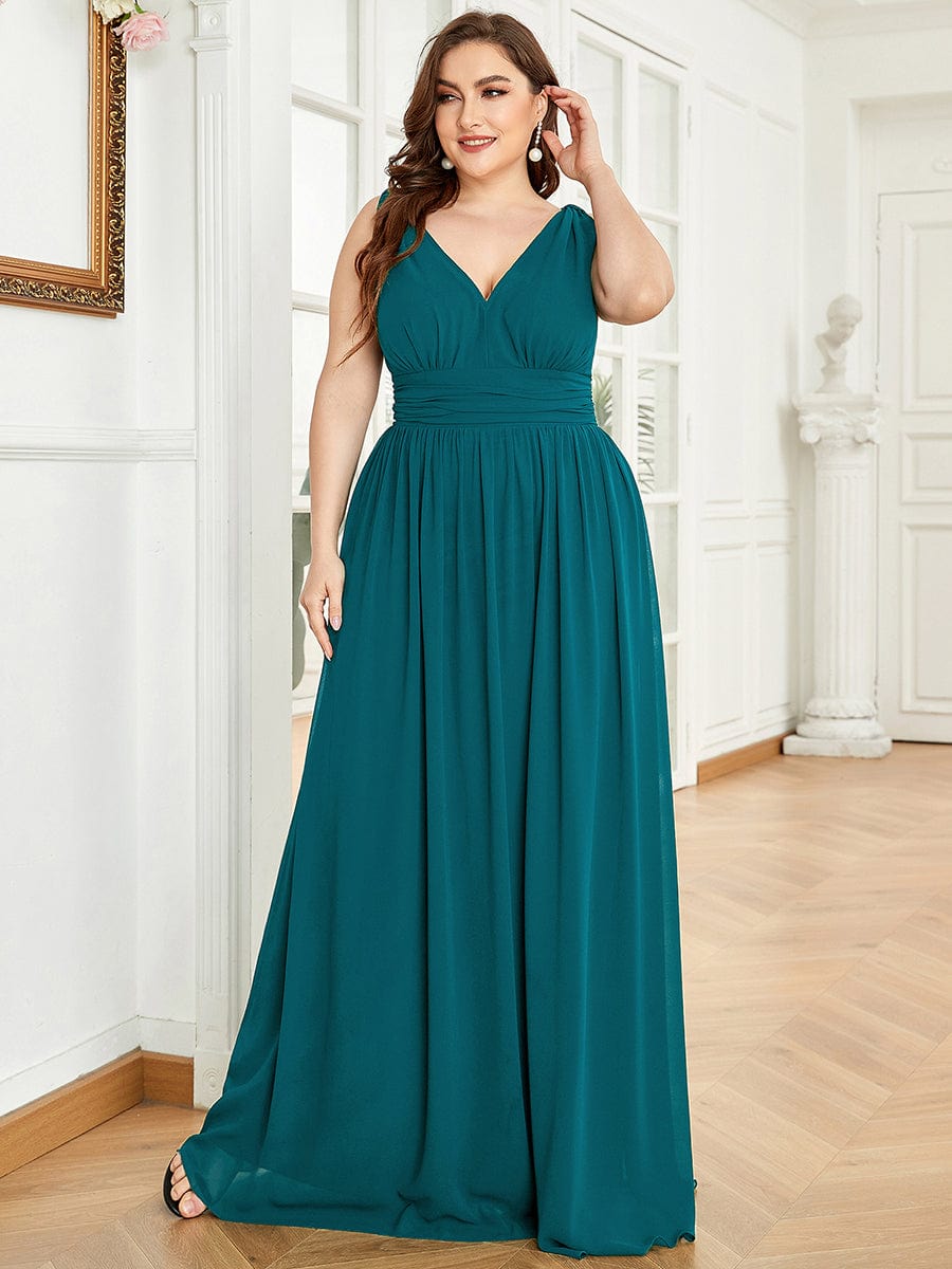 Chiffon Empire Waist Sleeveless Dress #color_Teal