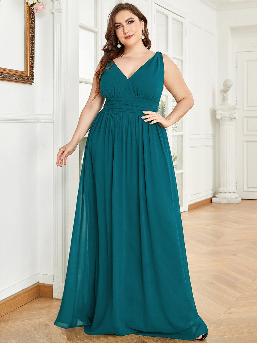 Chiffon Empire Waist Sleeveless Dress #color_Teal