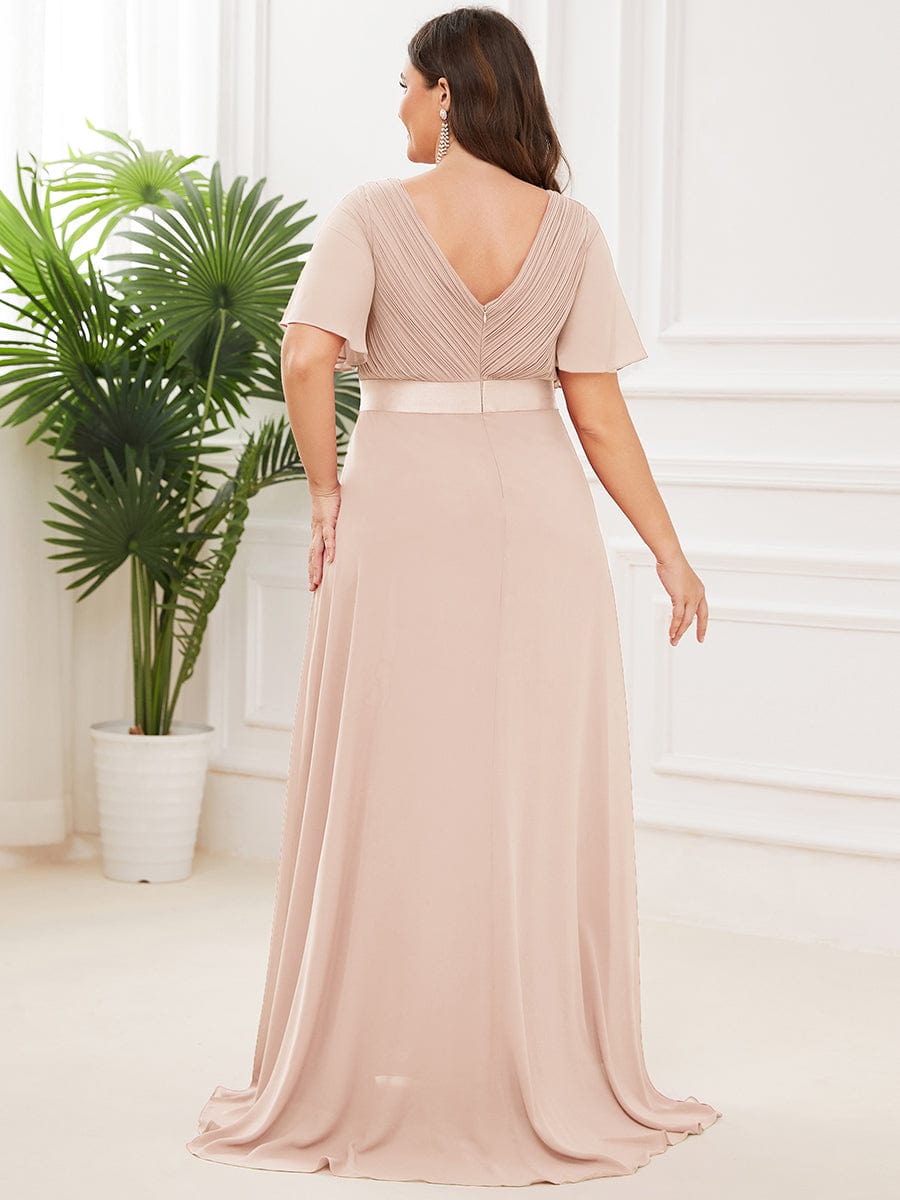 Plus Size Empire Waist Chiffon Maxi Dress with Short Sleeves #color_Blush