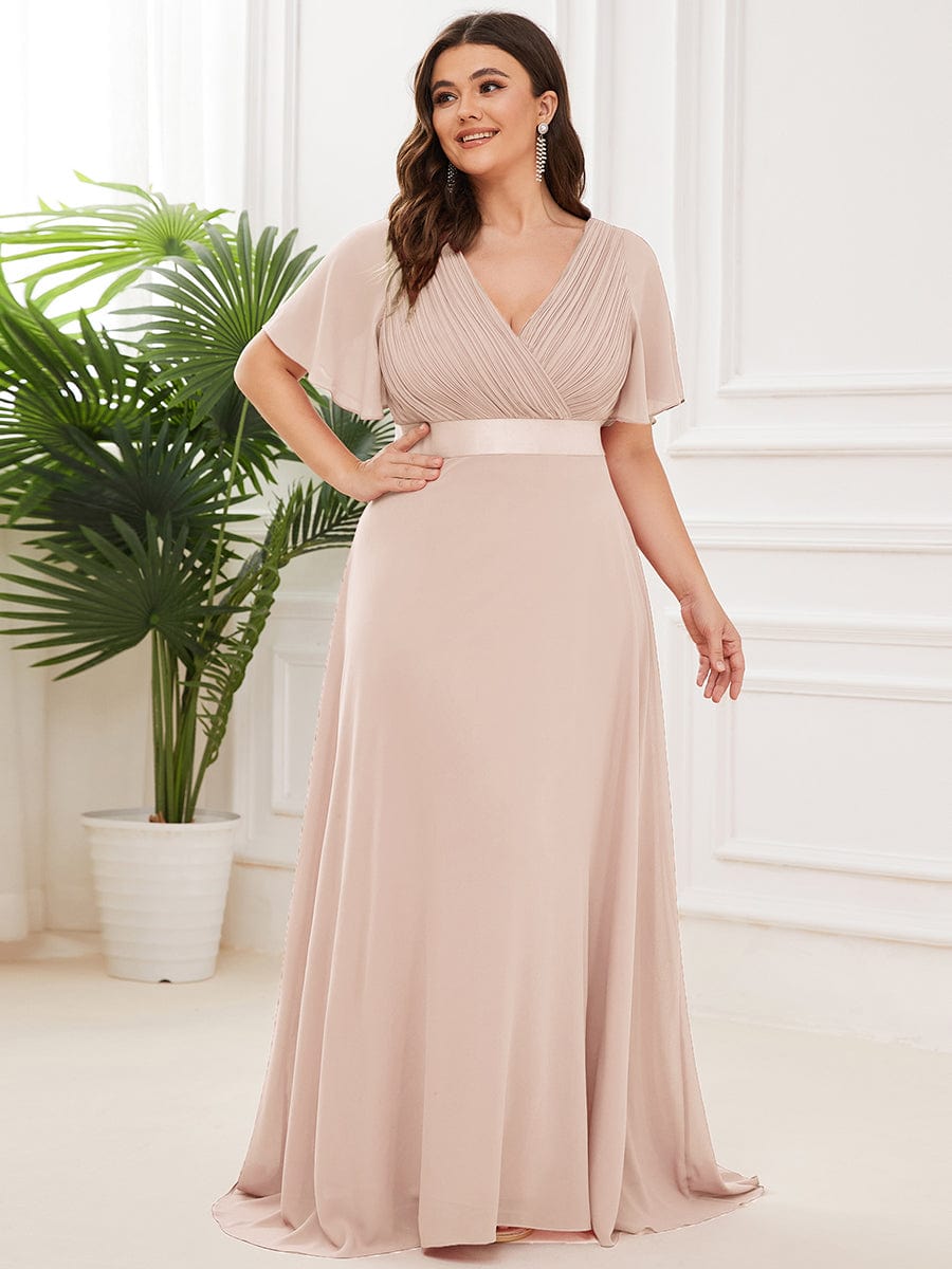 Plus Size Empire Waist Chiffon Maxi Dress with Short Sleeves #color_Blush