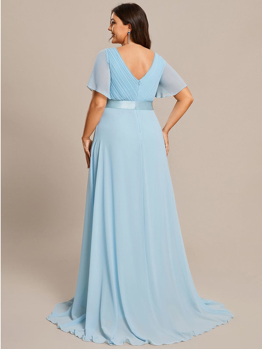 Plus Size Empire Waist Chiffon Maxi Dress with Short Sleeves #color_Sky Blue