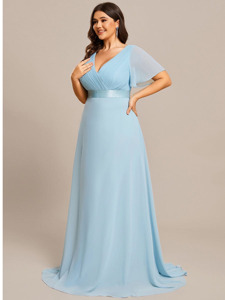 Plus Size Empire Waist Chiffon Maxi Dress with Short Sleeves #color_Sky Blue