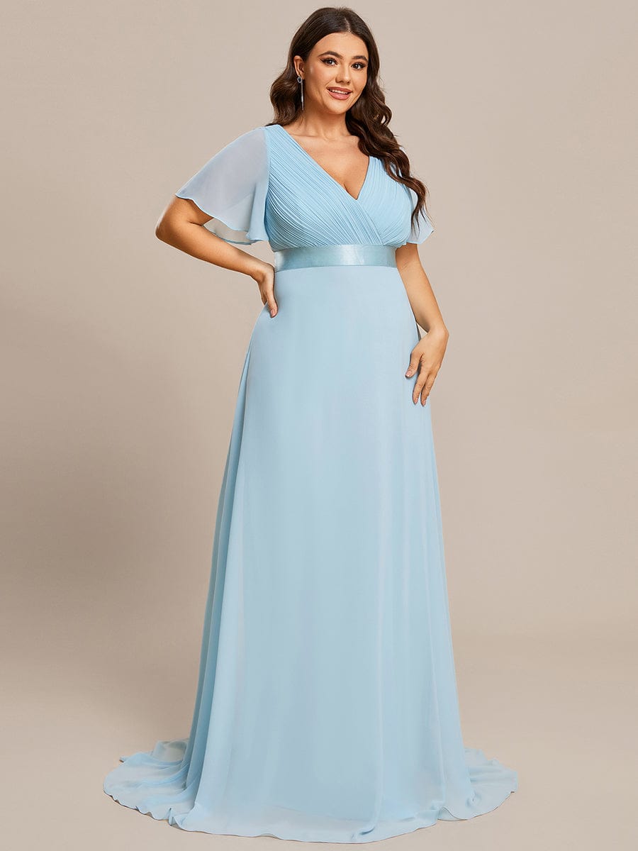 Plus Size Empire Waist Chiffon Maxi Dress with Short Sleeves #color_Sky Blue