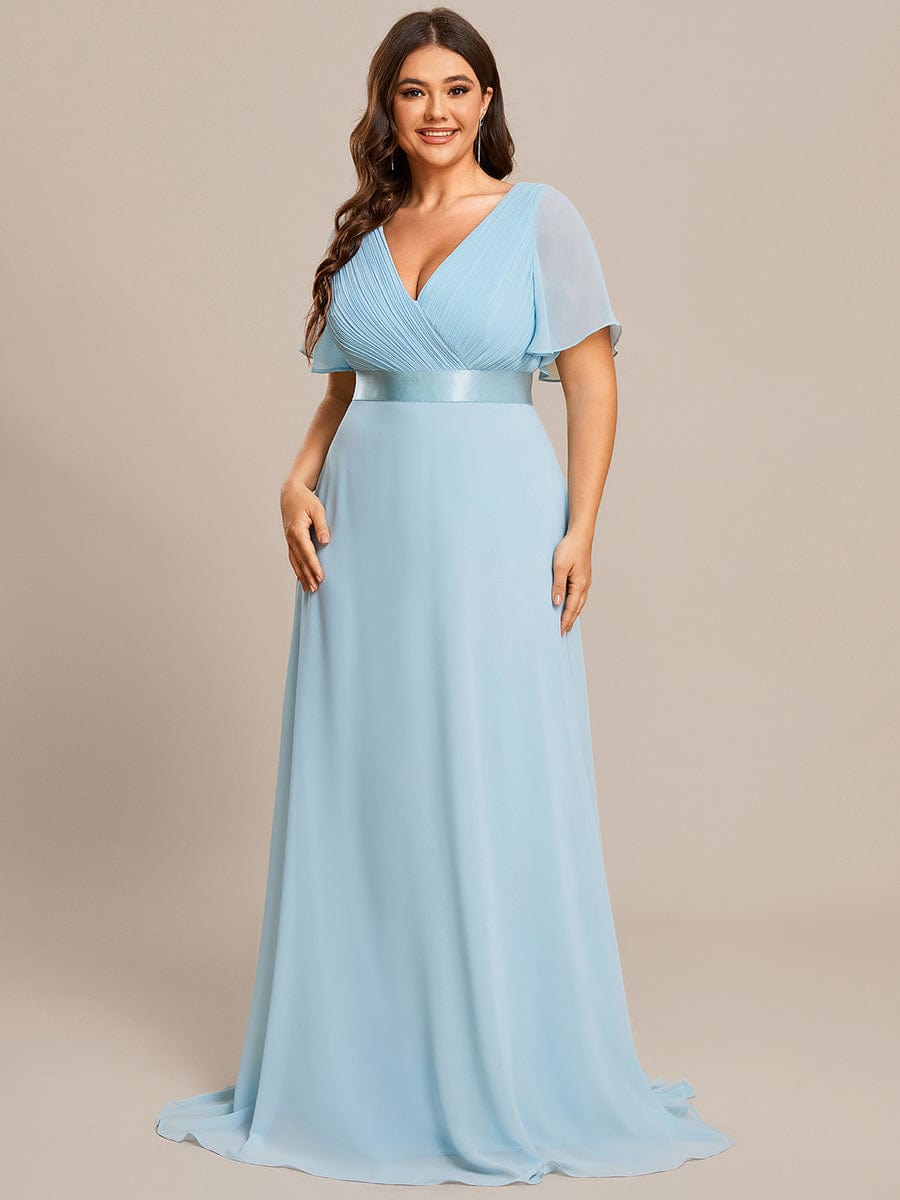 Plus Size Empire Waist Chiffon Maxi Dress with Short Sleeves #color_Sky Blue