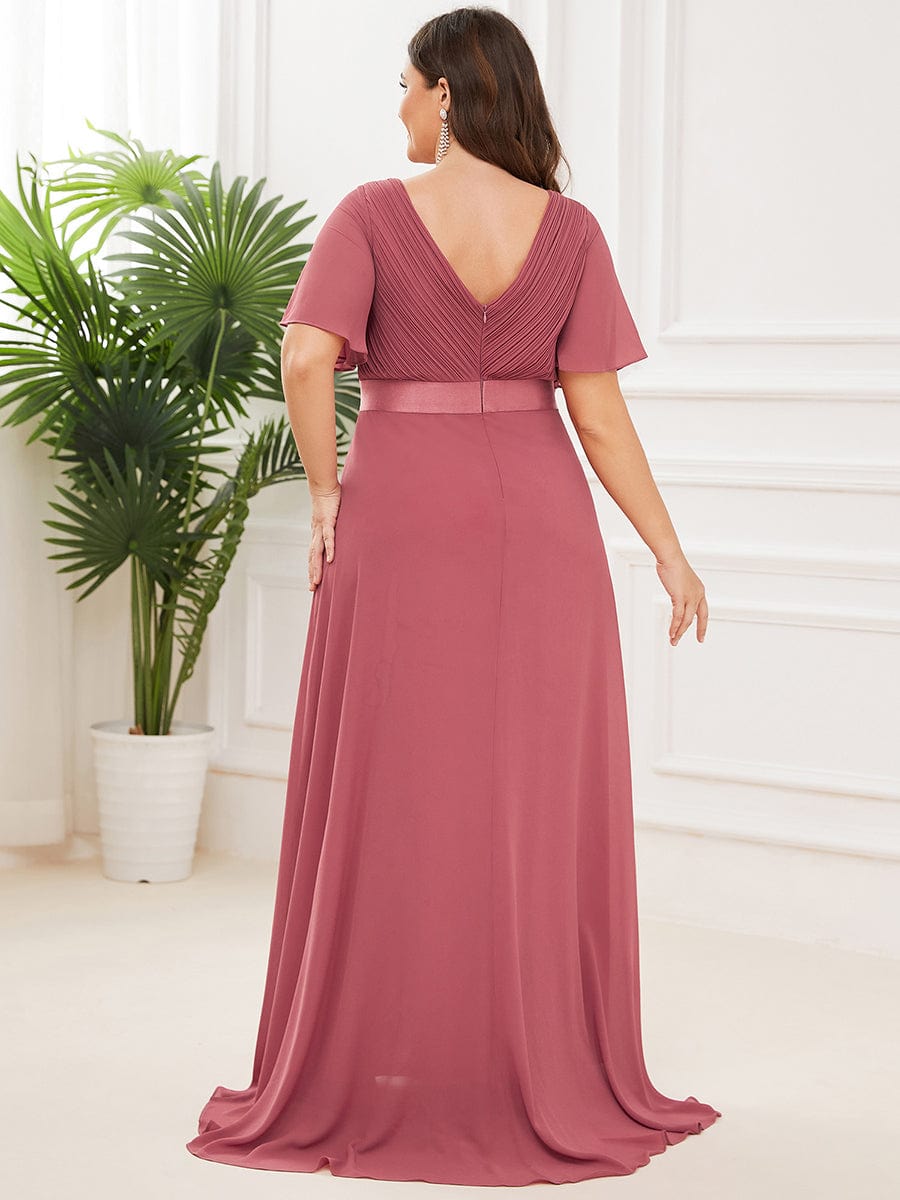 Plus Size Empire Waist Chiffon Maxi Dress with Short Sleeves #color_Cameo Brown