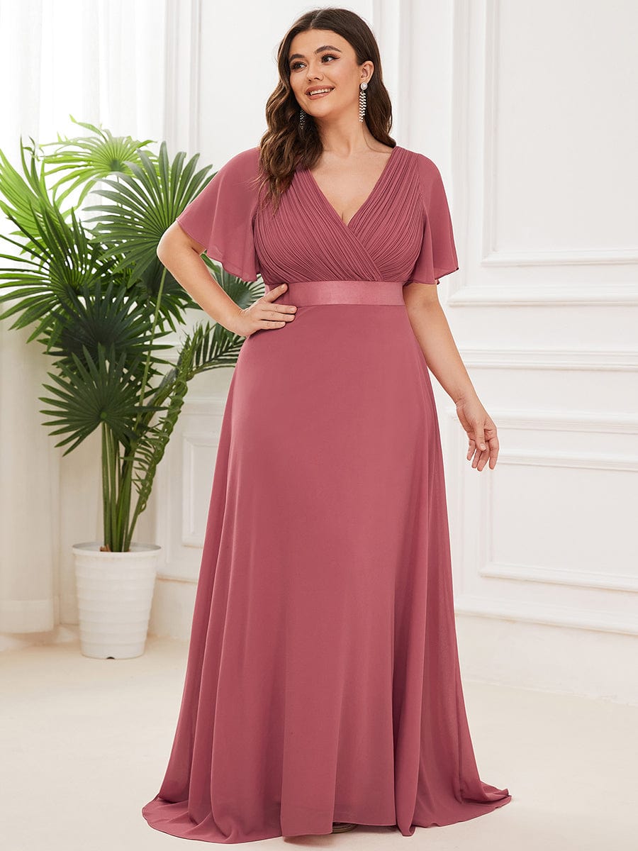 Plus Size Empire Waist Chiffon Maxi Dress with Short Sleeves #color_Cameo Brown