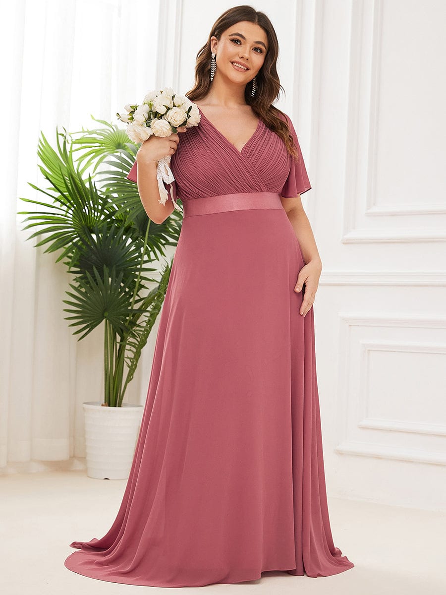 Plus Size Empire Waist Chiffon Maxi Dress with Short Sleeves #color_Cameo Brown