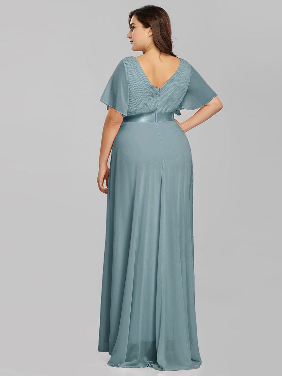 Plus Size Empire Waist Chiffon Maxi Dress with Short Sleeves #color_Light Teal