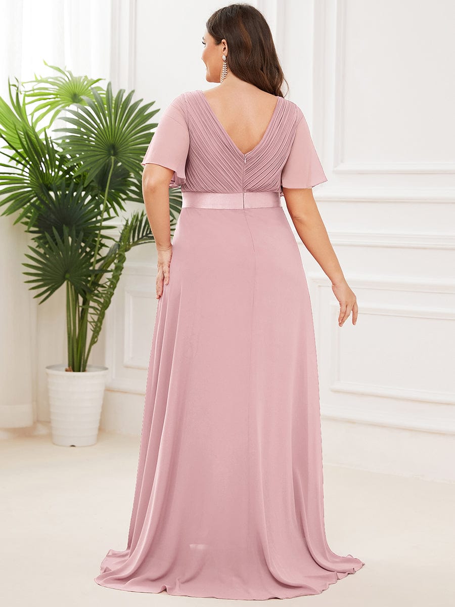 Plus Size Empire Waist Chiffon Maxi Dress with Short Sleeves #color_Dusty Rose