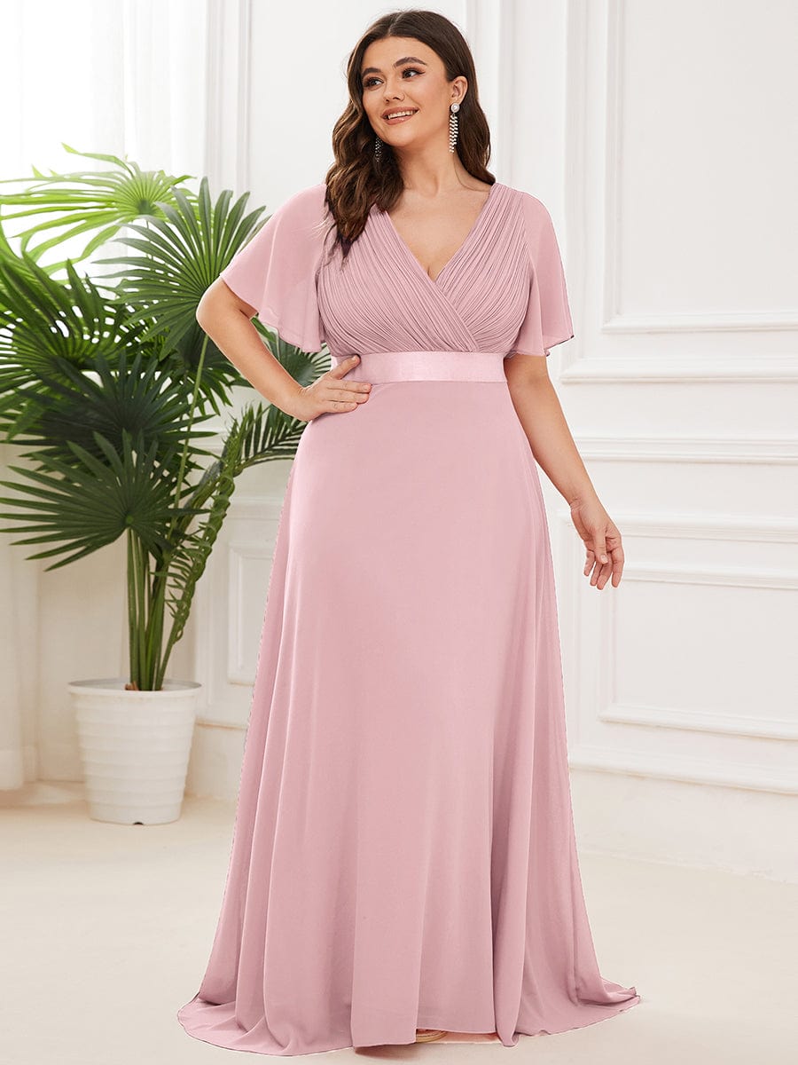 Plus Size Empire Waist Chiffon Maxi Dress with Short Sleeves #color_Dusty Rose