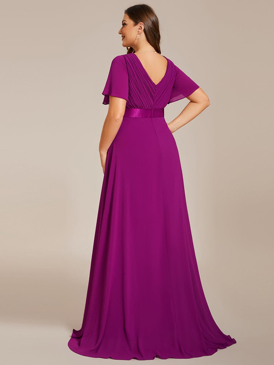 Plus Size Empire Waist Chiffon Maxi Dress with Short Sleeves #color_Fuchsia