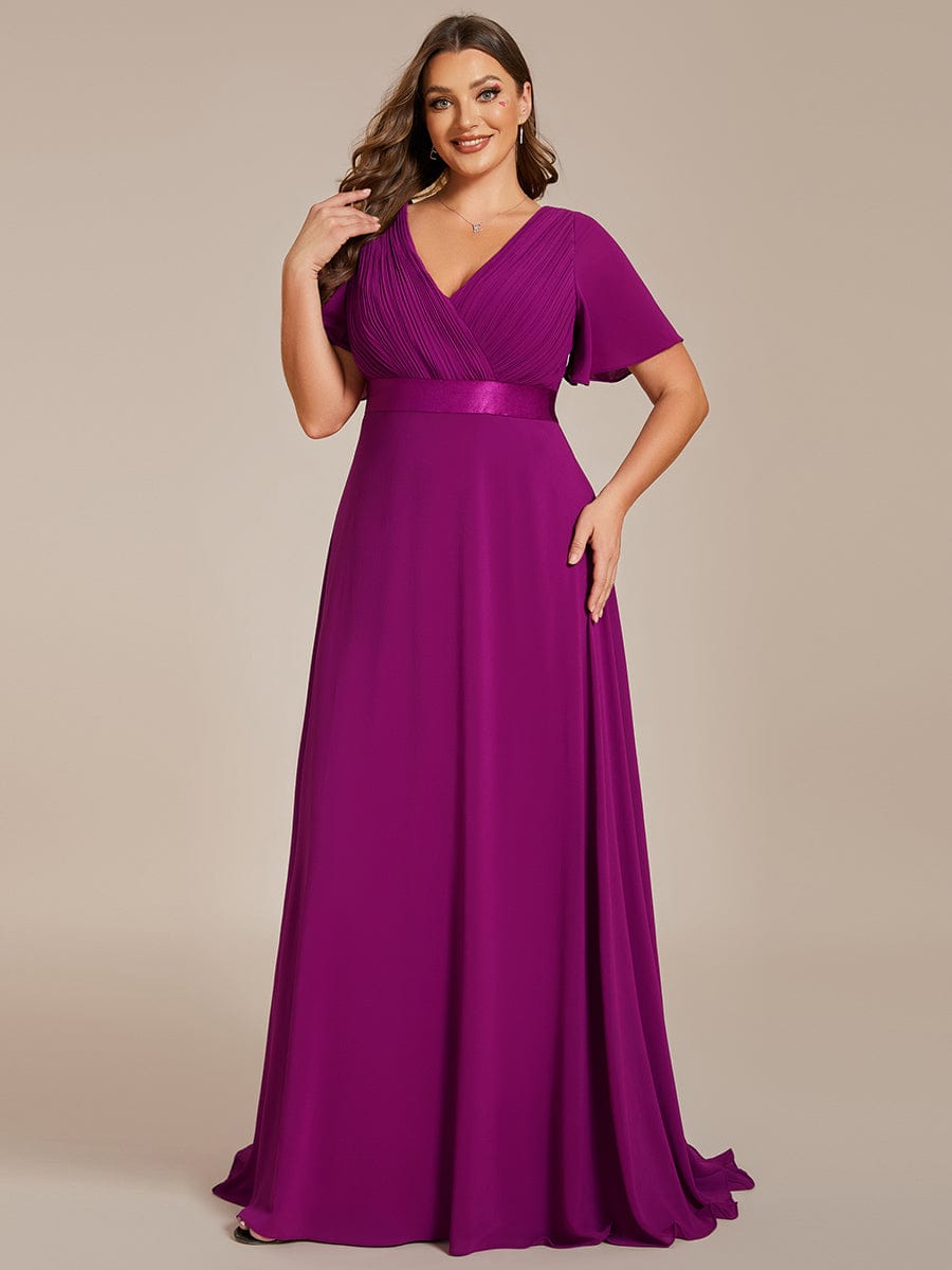 Plus Size Empire Waist Chiffon Maxi Dress with Short Sleeves #color_Fuchsia