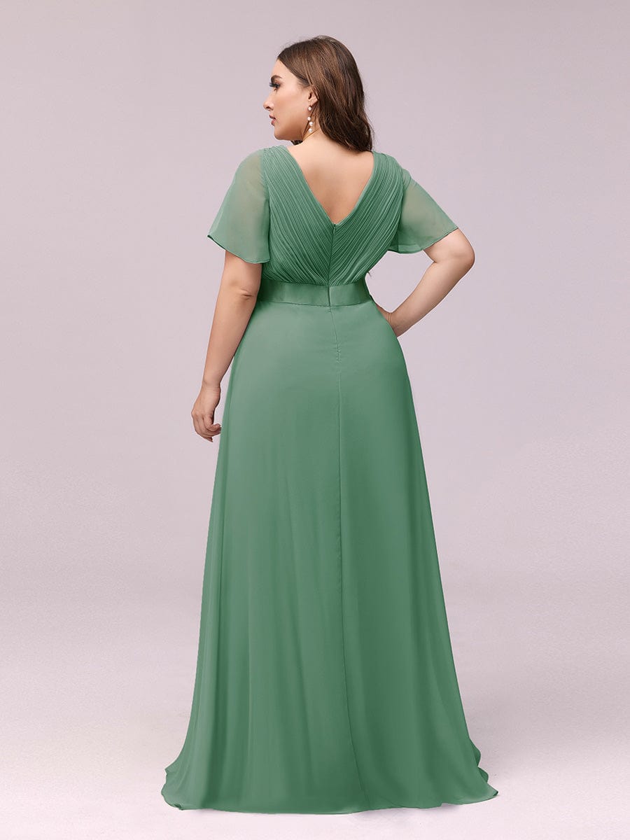 Plus Size Empire Waist Chiffon Maxi Dress with Short Sleeves #color_Green Bean