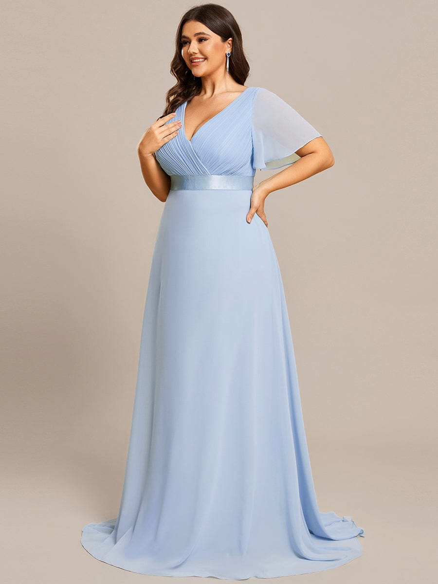 Plus Size Empire Waist Chiffon Maxi Dress with Short Sleeves #color_Ice Blue