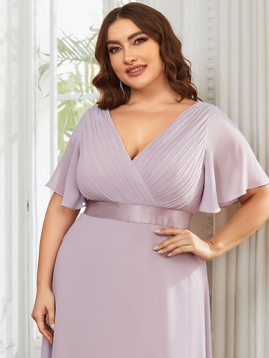 Plus Size Empire Waist Chiffon Maxi Dress with Short Sleeves #color_Lilac