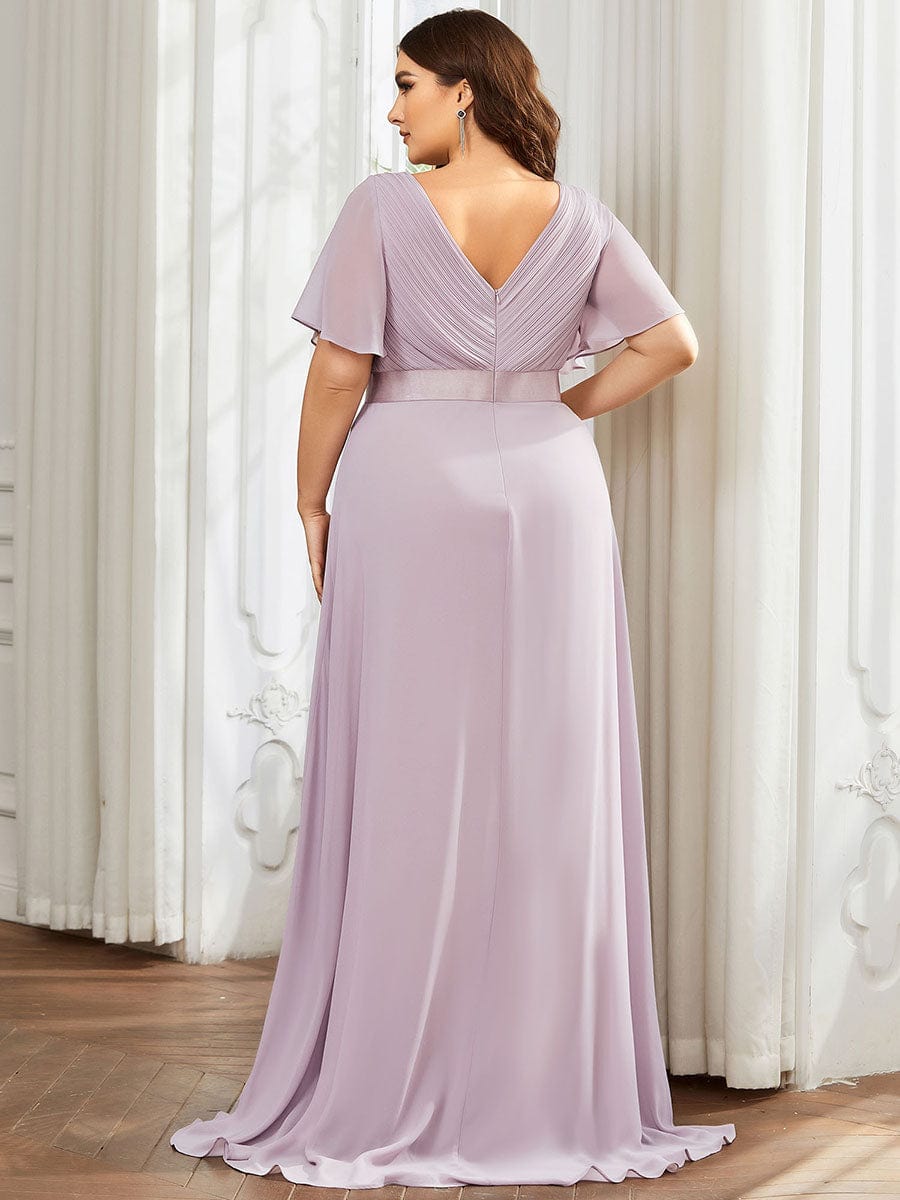 Plus Size Empire Waist Chiffon Maxi Dress with Short Sleeves #color_Lilac