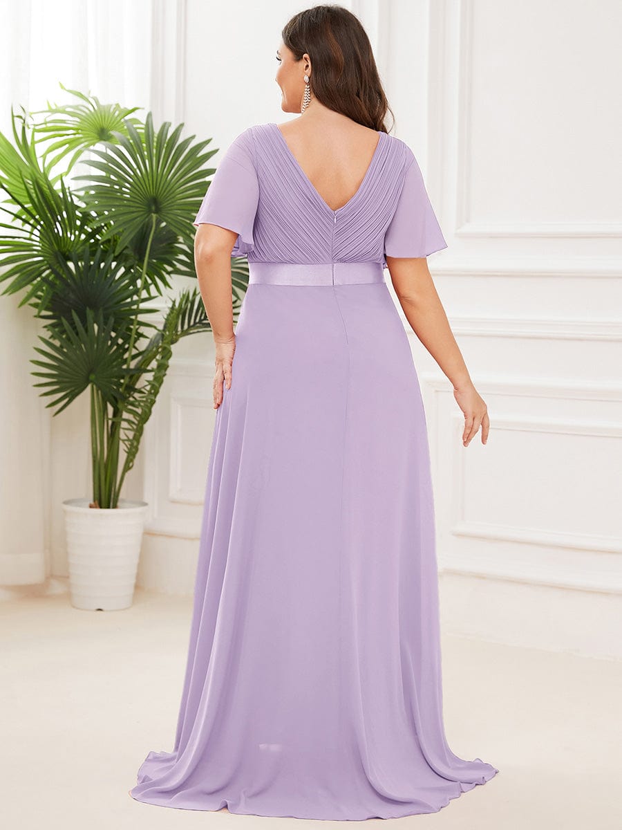 Plus Size Empire Waist Chiffon Maxi Dress with Short Sleeves #color_Lavender