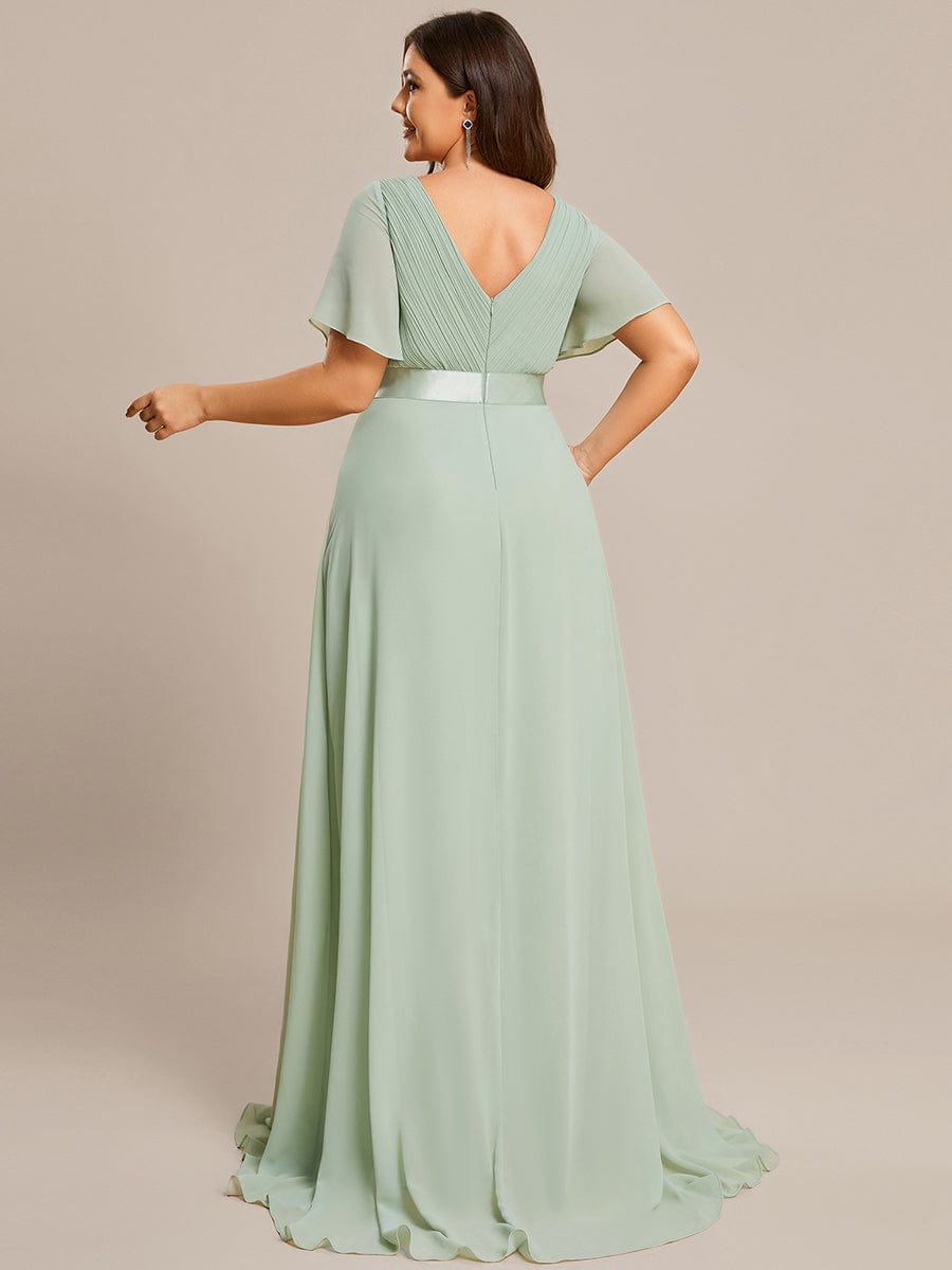 Plus Size Empire Waist Chiffon Maxi Dress with Short Sleeves #color_Sage Green