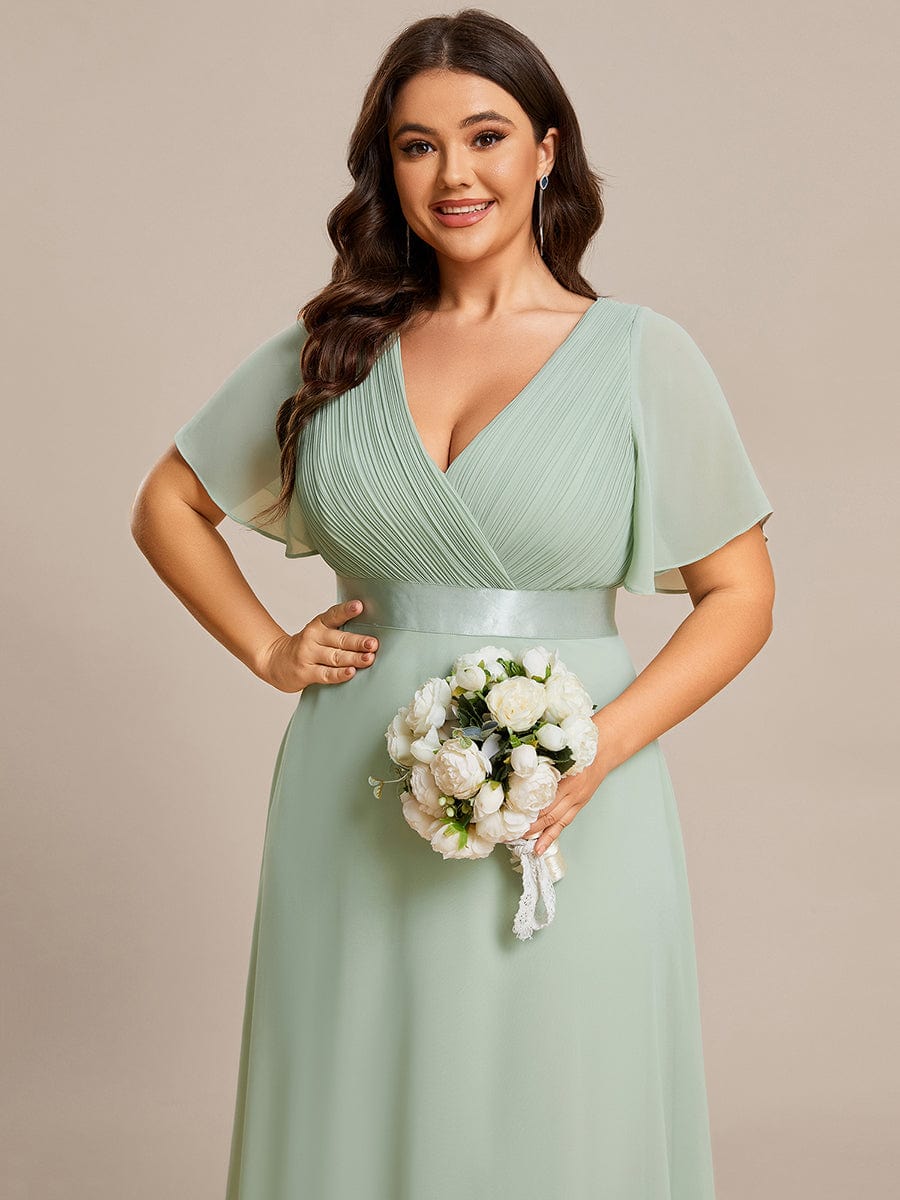 Plus Size Empire Waist Chiffon Maxi Dress with Short Sleeves #color_Sage Green