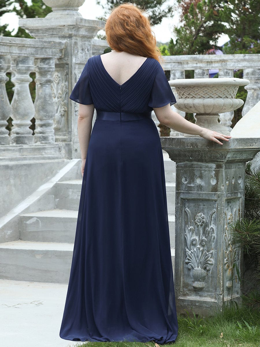 Plus Size Empire Waist Chiffon Maxi Dress with Short Sleeves #color_Navy Blue